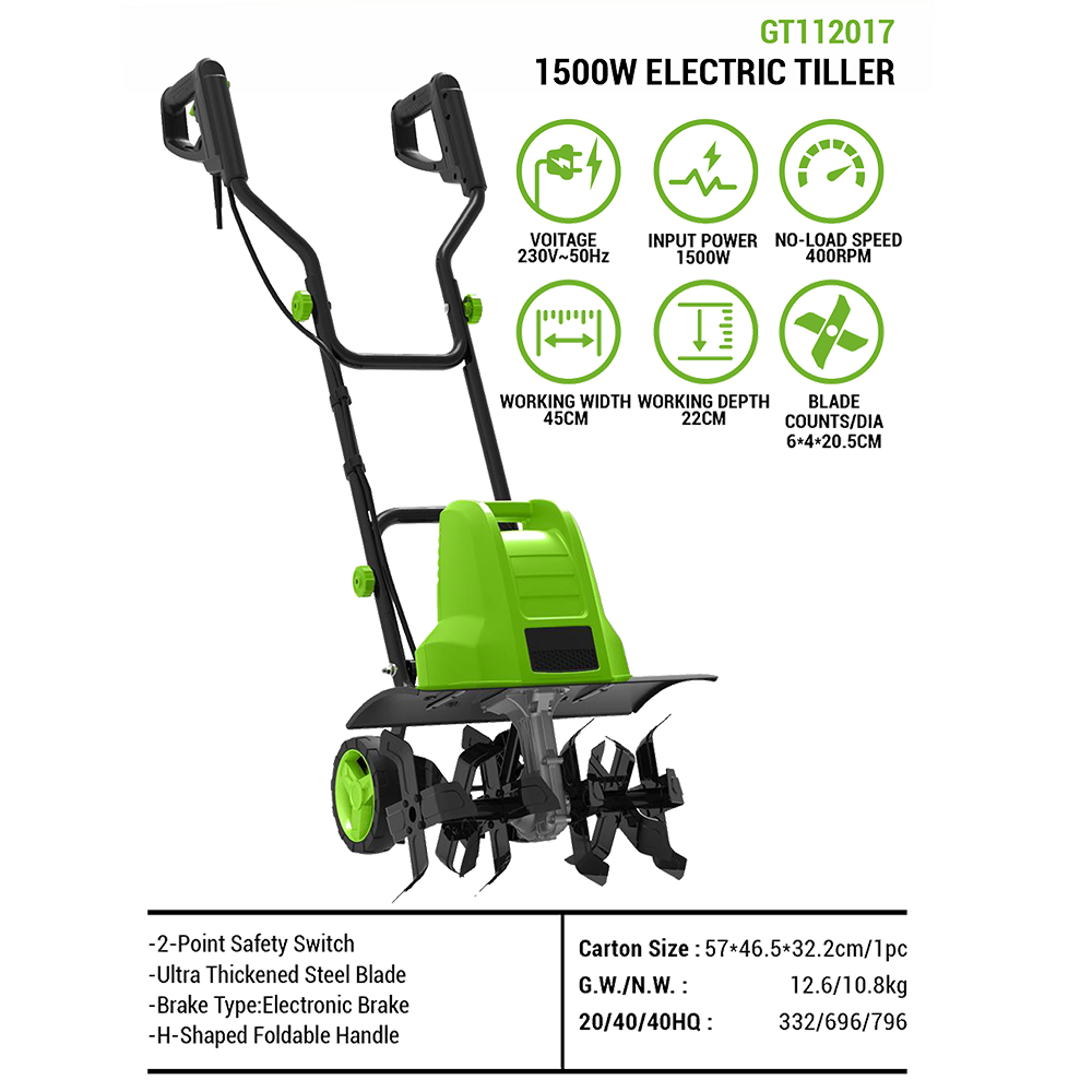 For 1500W Electric Power Tille – Soil Tilling Cultivator Bewertung und Preis