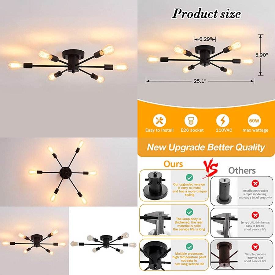 6 Lights Sputnik Semi Flush Mo – Farming A Bewertung und Preis