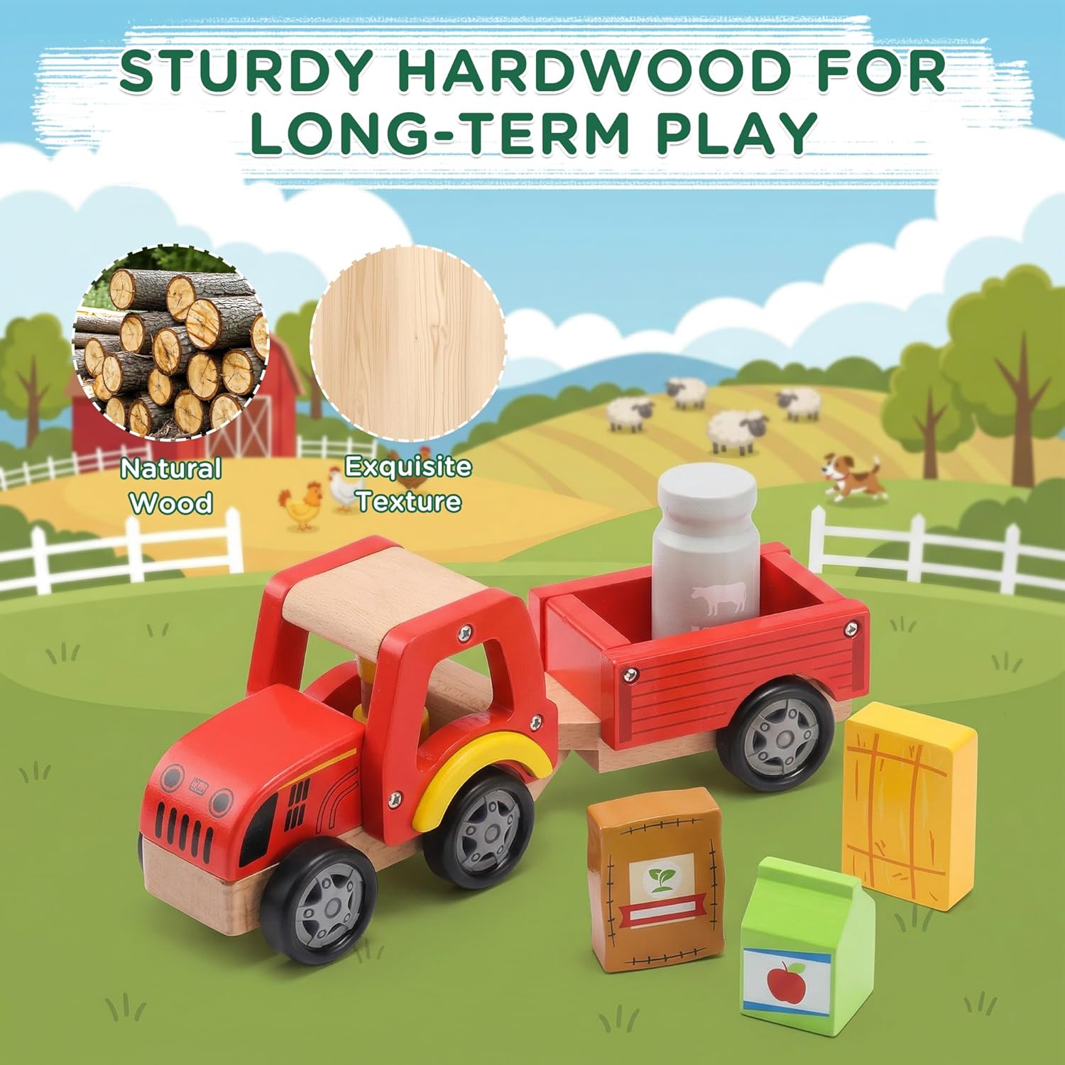 Wooden Farm Tractor Toy with D – Farming A Bewertung und Preis